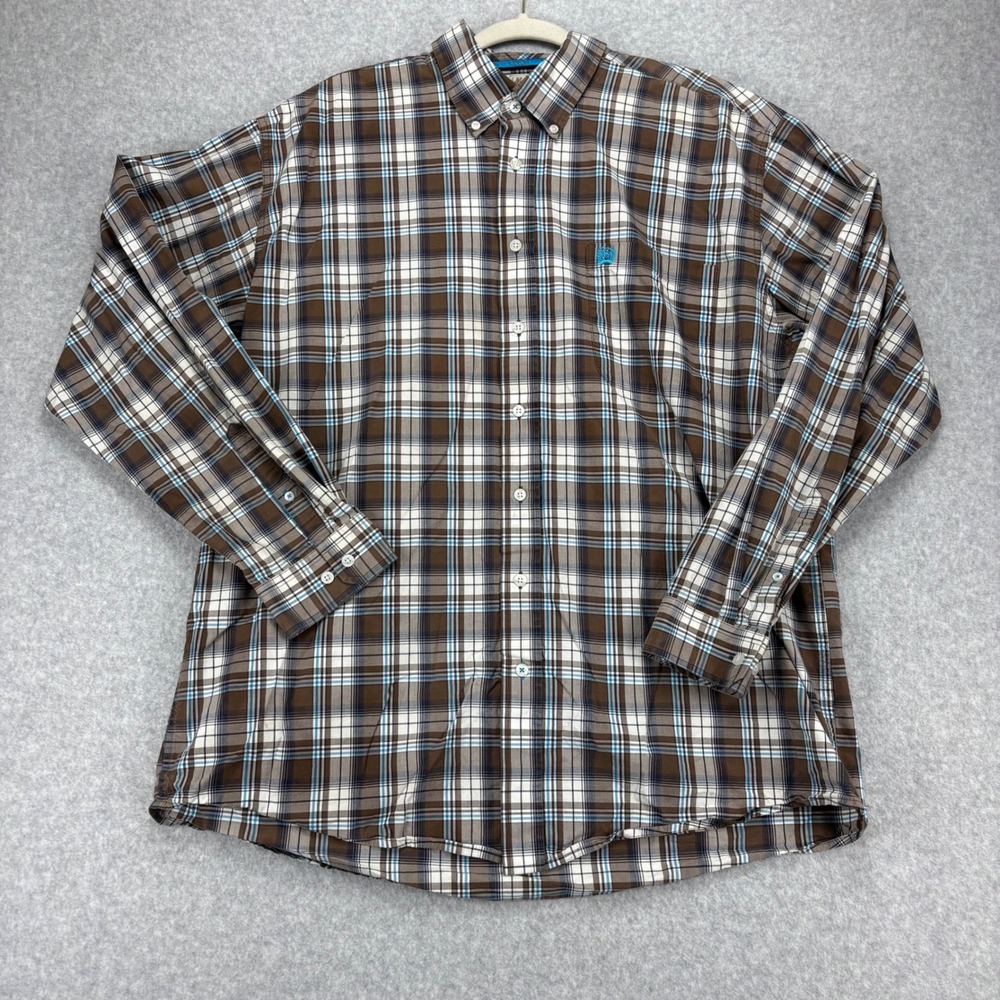 Cinch Button Down Shirt Mens XL Brown Plaid Western Cowboy Rodeo Cotton Shirt